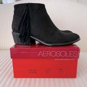 Aerosoles Black Suede Fringe Ankle Boots Size 6M
